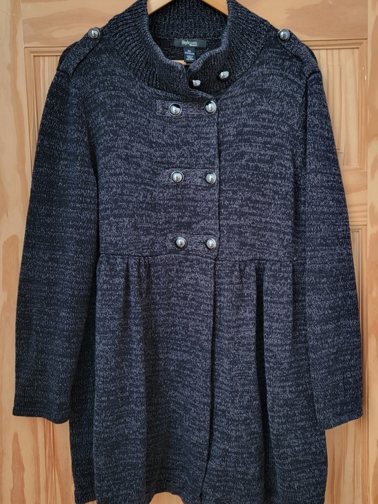 Style & Co. Jackets & Blazers - Style & Co. Textured Grey Heathered Double-Breasted Peacoat Sweater - Size 3X